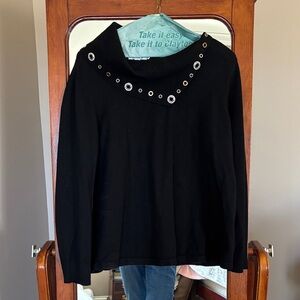 Chico's Black Cowl Neck Sweater with Silver Accents